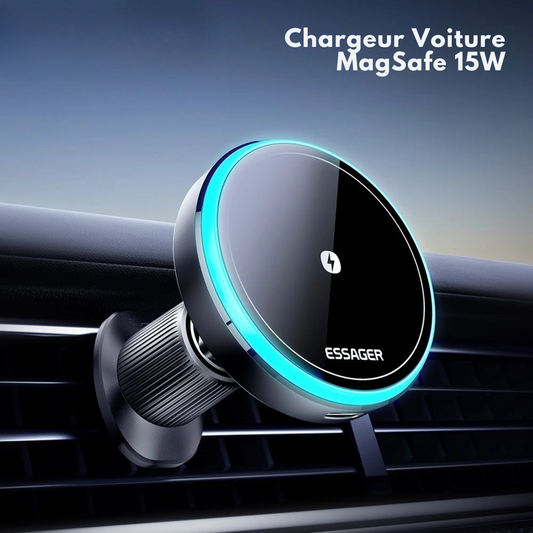 Chargeur Voiture MagSafe 15W – Support Téléphone Magnétique avec LED