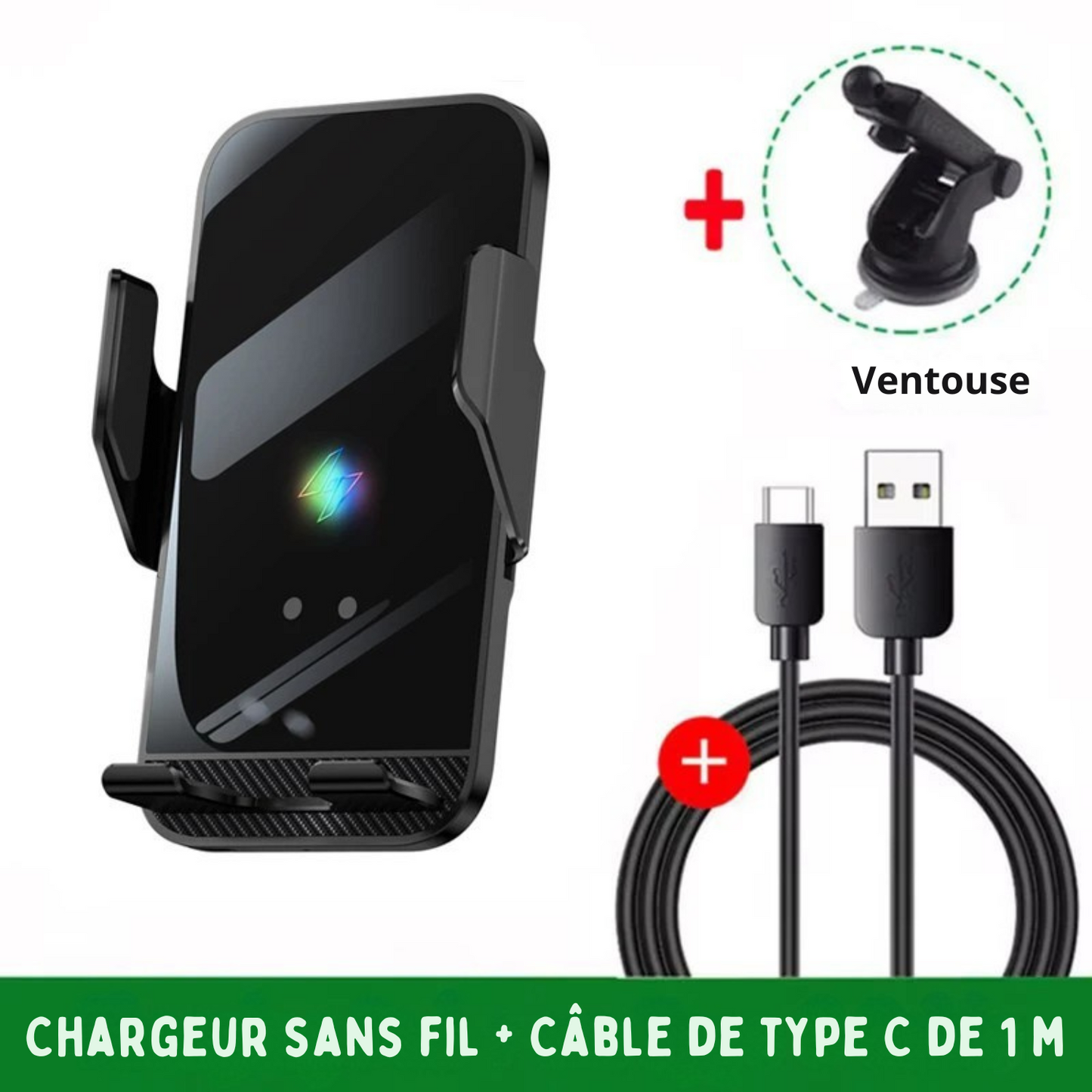 Support Téléphone Voiture avec Chargeur Sans Fil 15W - Compatible pour Iphone/Samsung/Xiaomi