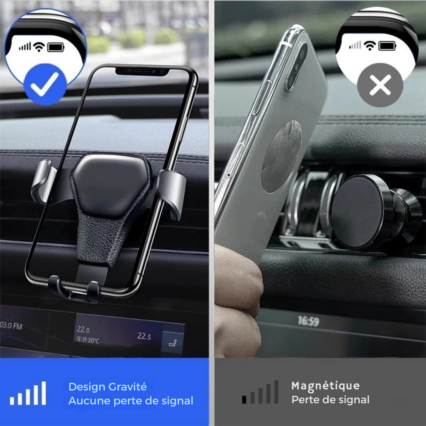 Support Téléphone Gravité Universel – Fixation Grille d’Aération Auto pour Smartphone