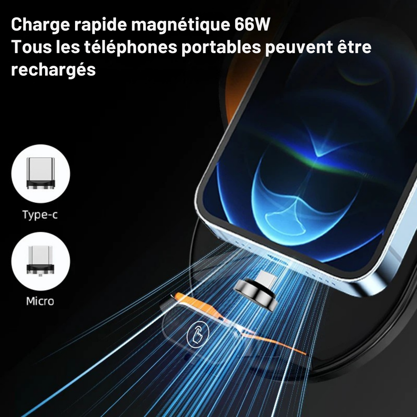 Support Téléphone Voiture Sans Fil – Chargeur Induction 66W à Détection Infrarouge