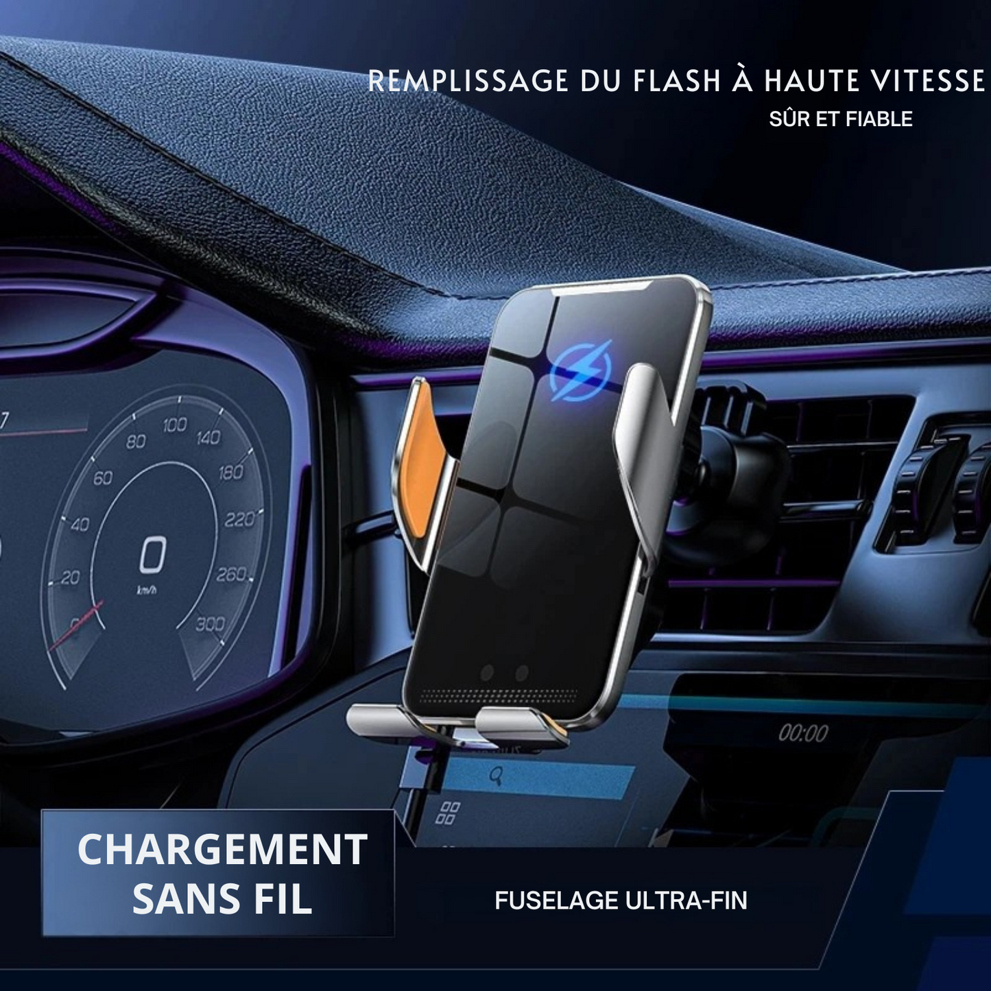 Support Téléphone Voiture avec Chargeur Sans Fil 15W - Compatible pour Iphone/Samsung/Xiaomi