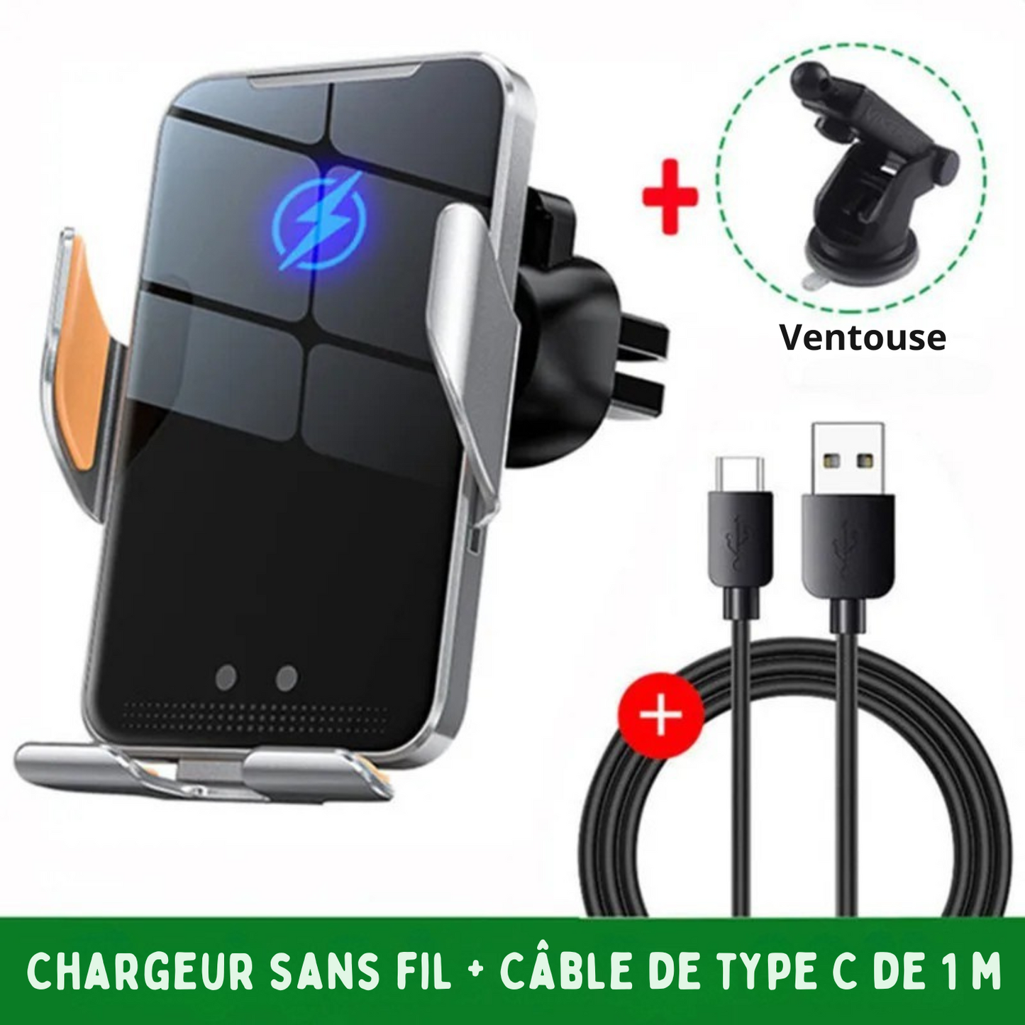 Support Téléphone Voiture avec Chargeur Sans Fil 15W - Compatible pour Iphone/Samsung/Xiaomi