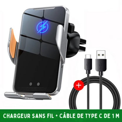 Support Téléphone Voiture avec Chargeur Sans Fil 15W - Compatible pour Iphone/Samsung/Xiaomi