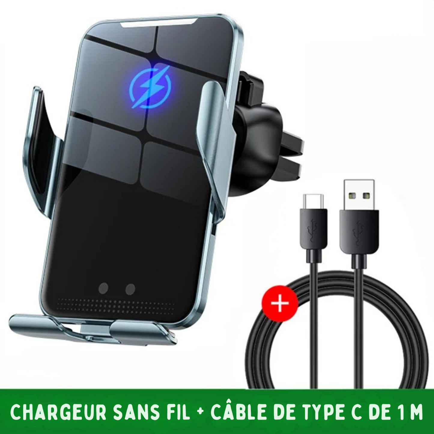 Support Téléphone Voiture avec Chargeur Sans Fil 15W - Compatible pour Iphone/Samsung/Xiaomi