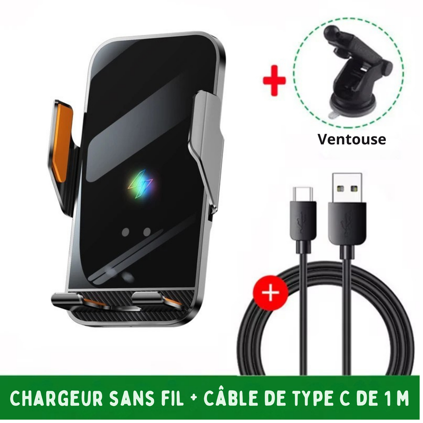 Support Téléphone Voiture avec Chargeur Sans Fil 15W - Compatible pour Iphone/Samsung/Xiaomi