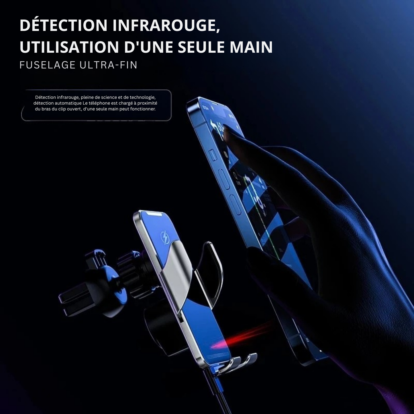 Support Téléphone Voiture avec Chargeur Sans Fil 15W - Compatible pour Iphone/Samsung/Xiaomi