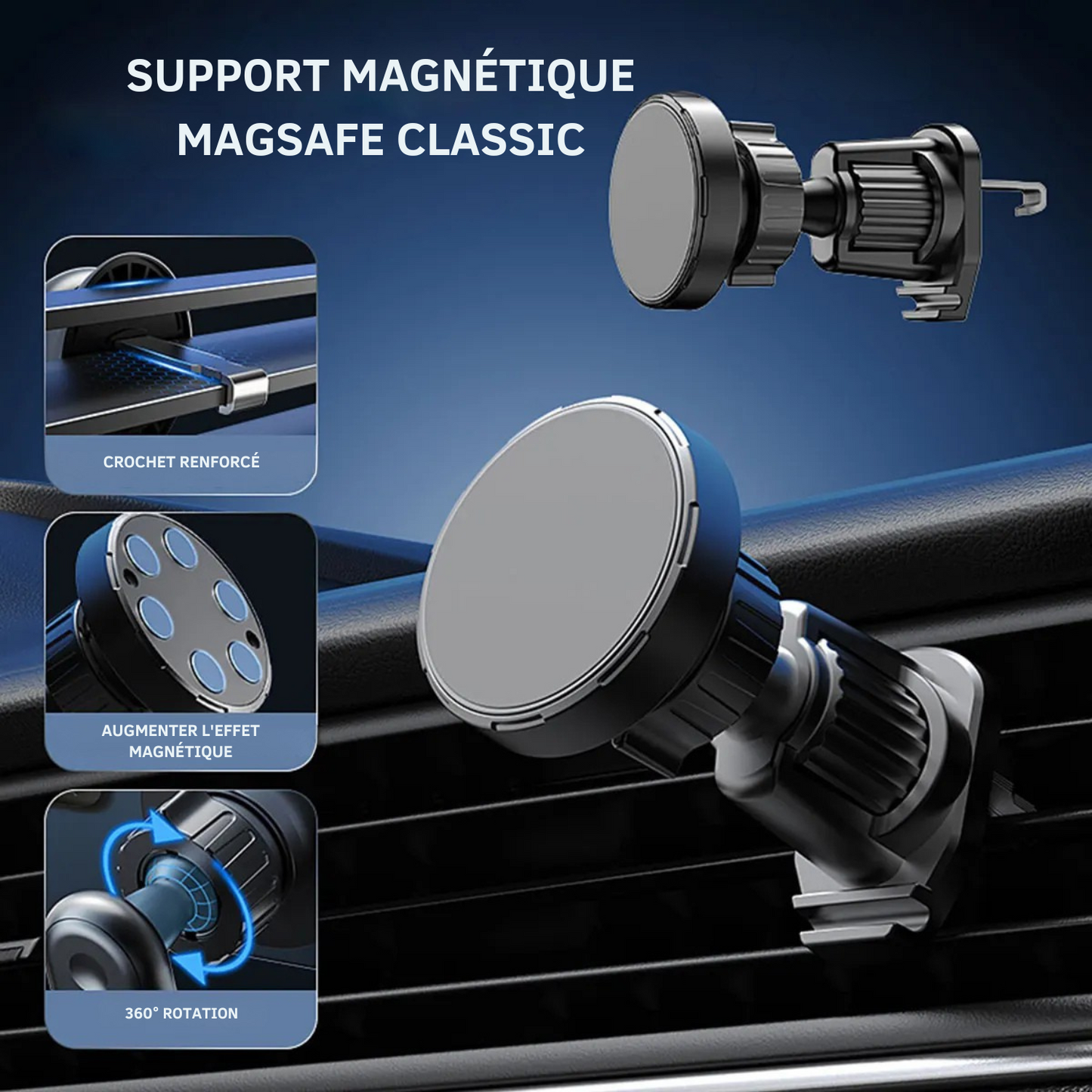 Support Téléphone Voiture MagSafe – Fixation Magnétique Universelle pour Tous Smartphones