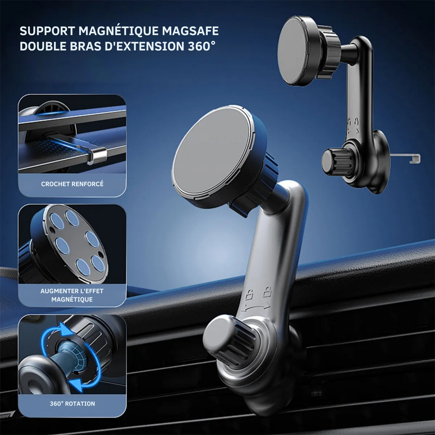 Support Téléphone Voiture MagSafe – Fixation Magnétique Universelle pour Tous Smartphones